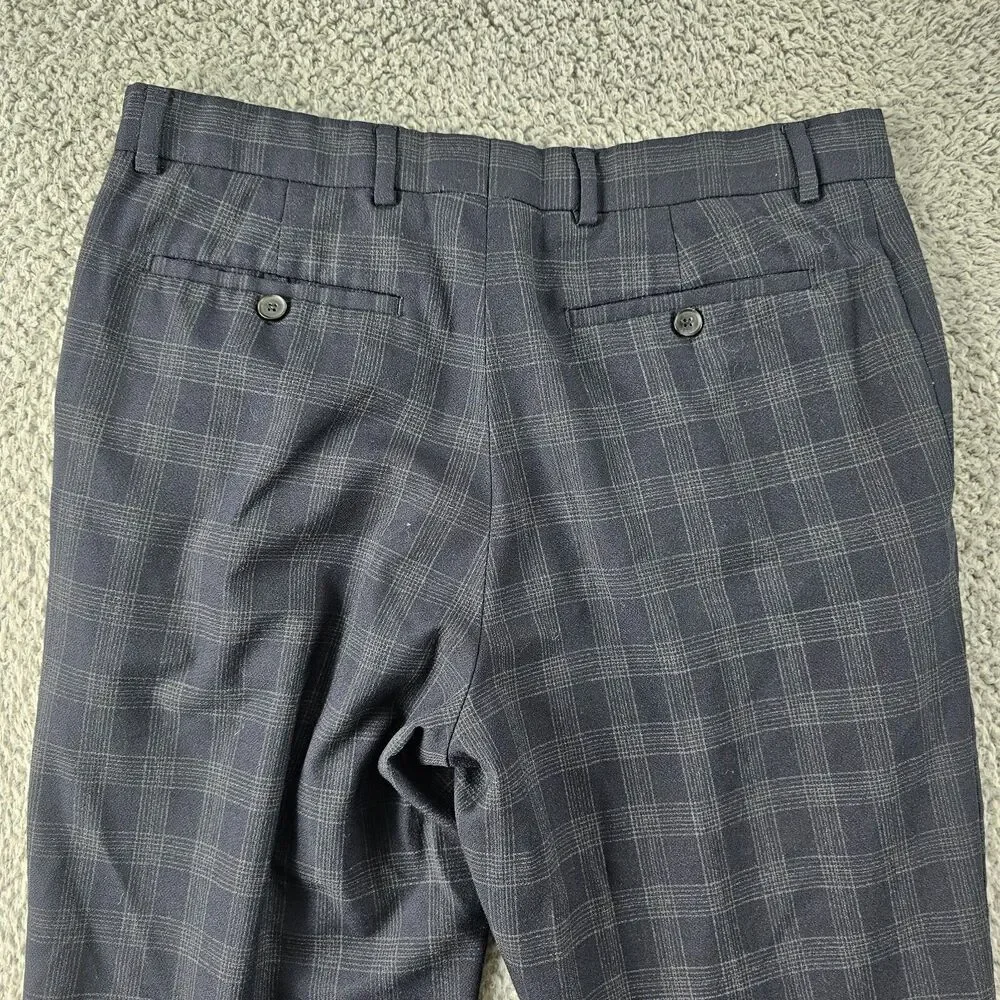 Banana Republic Dress Pants Mens 34x29 Blue Plaid Wool Blend Dark Academia